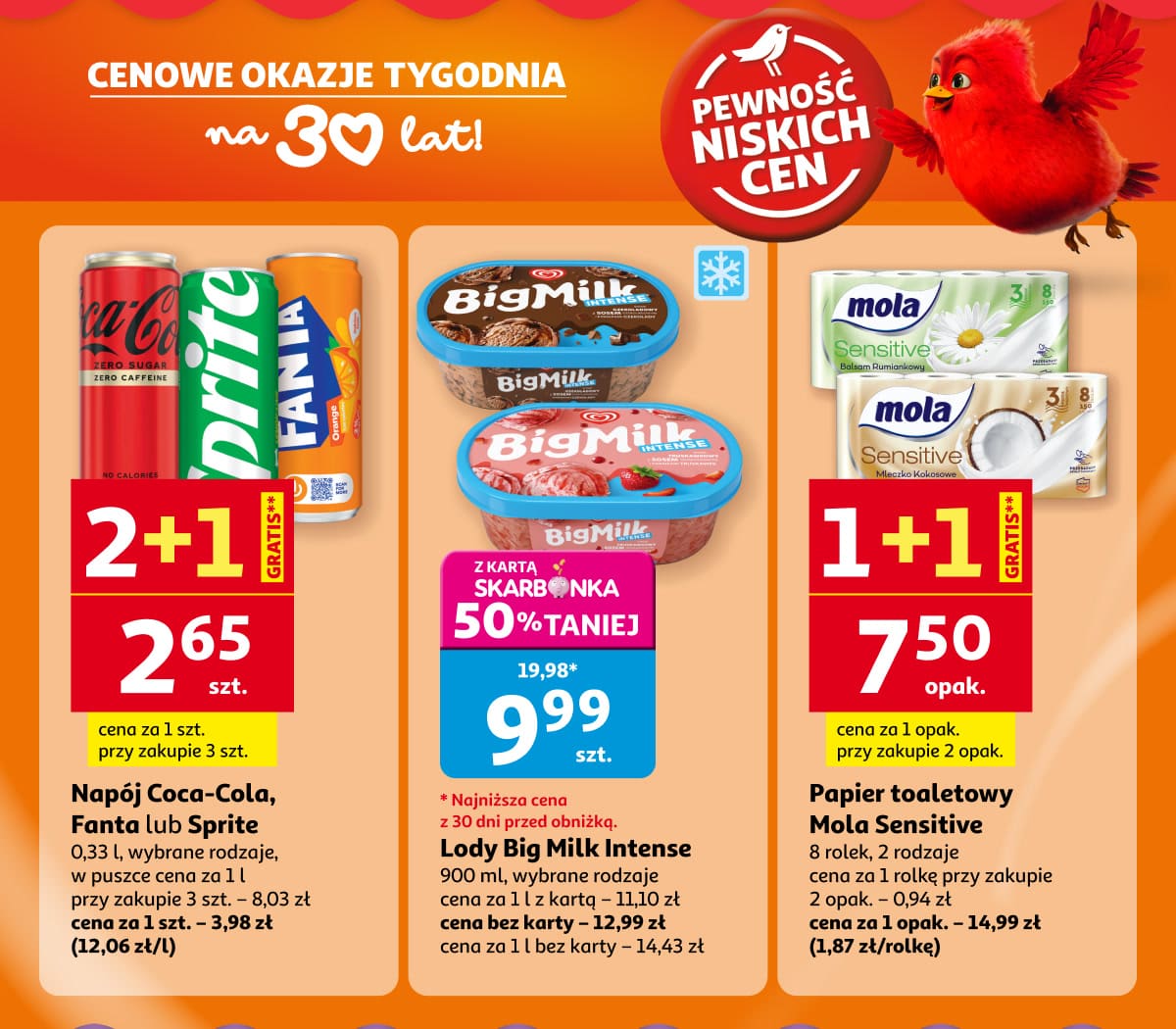 Cenowe okazje tygodnia. Napoje, lody Big Milk i papier Mola
