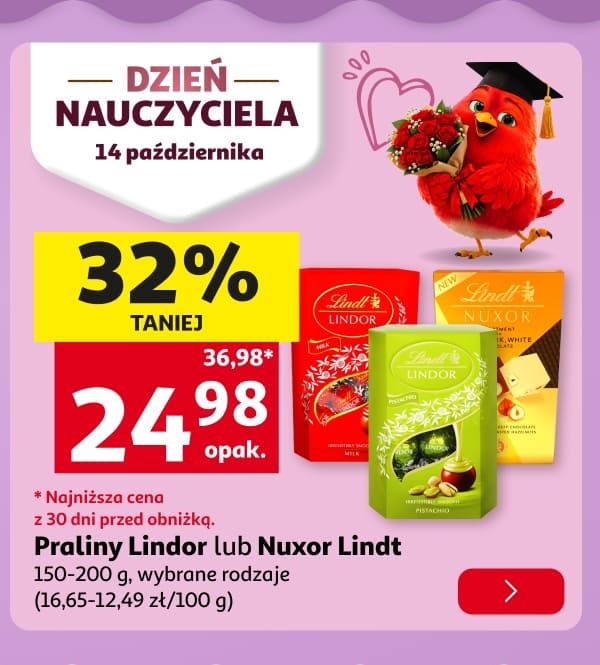 Dzień Nauczyciela. Praliny Lindor Lindt z kartą Skarbonka 32 procent taniej