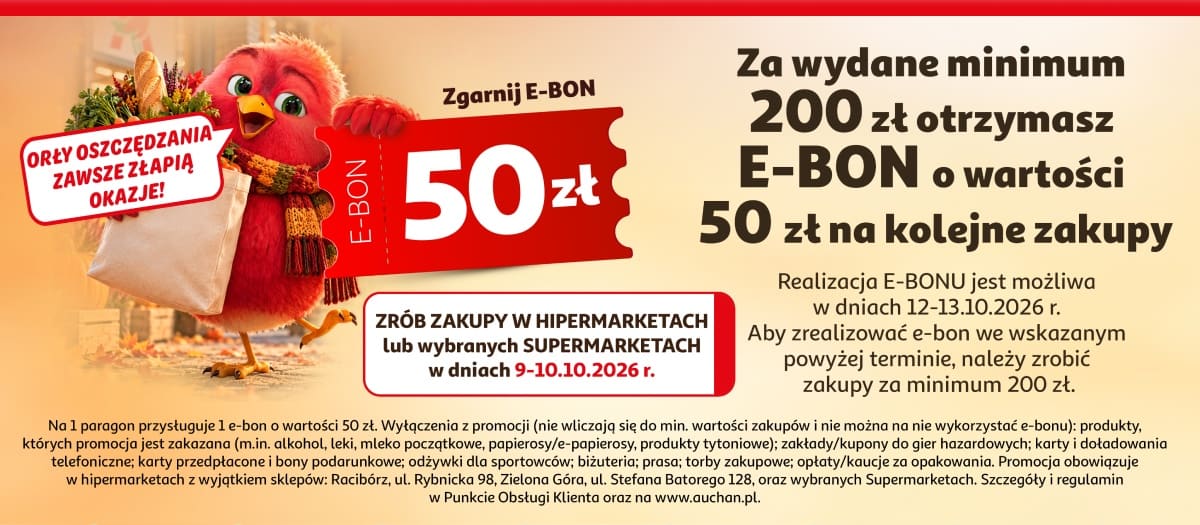 Zgarnij E-BON o wartości 50 zł na kolejne zakupy za wydane minimum 200 zł