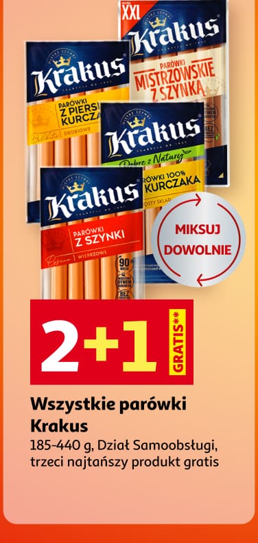 Wszystkie parówki Krakus 2 plus 1 gratis