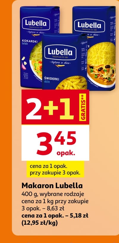 Makaron Lubella 400 g, wybrane rodzaje 2+1 gratis