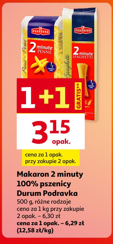 Makaron 2 minuty Durum Podravka 1+1 gratis