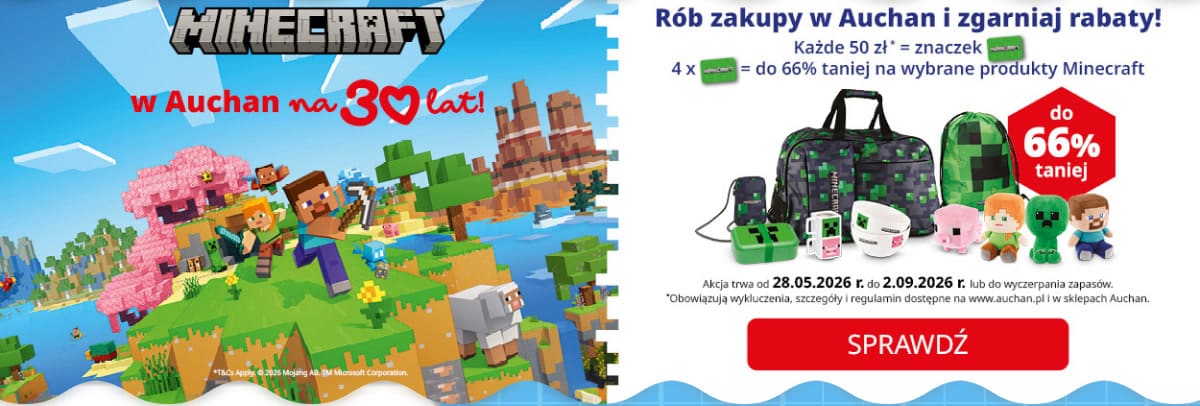 Minecraft w Auchan. Rób zakupy i zgarniaj rabaty