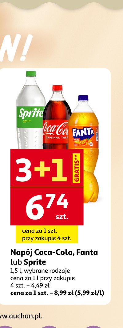 Napoje Coca-Cola, Fanta lub Sprite 3+1 gratis