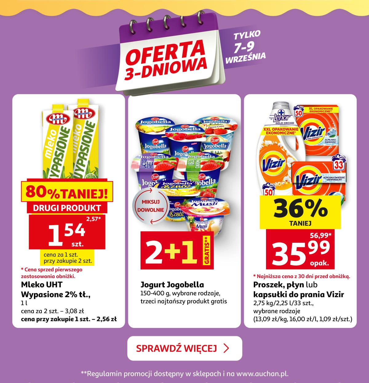 Oferta 3-dniowa. Mleko, Jogobella i Vizir