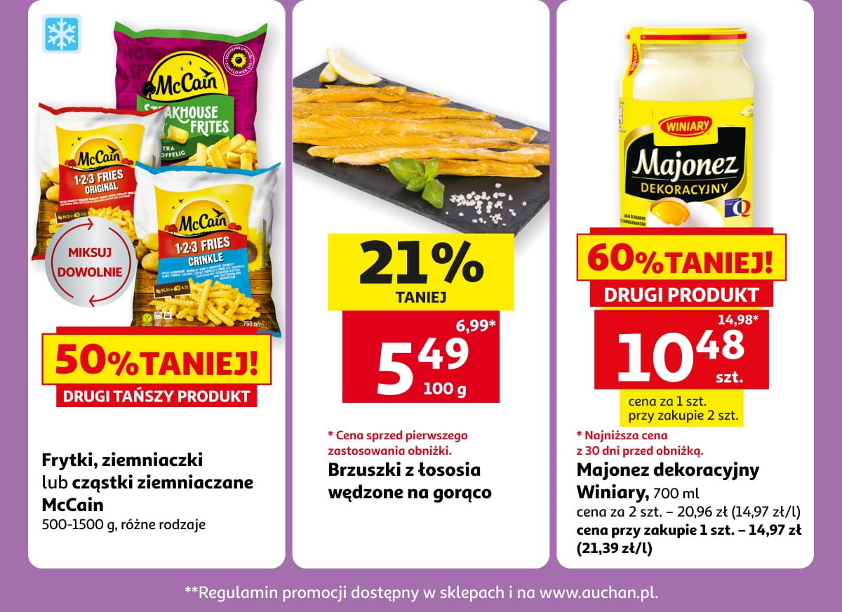 Oferta 3-dniowa tylko 19-21 października. Masło Ekstra Łaciate 200 g 2+1 gratis, frytki McCain Steakhouse, majonez dekoracyjny Winiary, frytki McCain 123