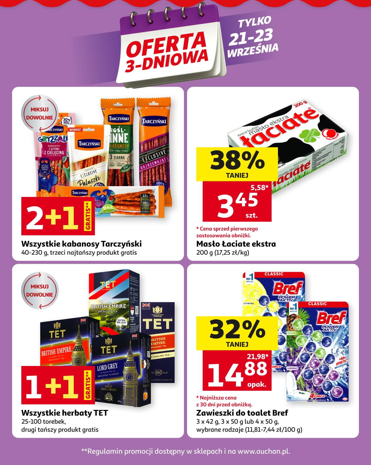 Oferta 3-dniowa. Kabanosy Tarczyński, masło Łaciate, herbaty TET i zawieszki Bref