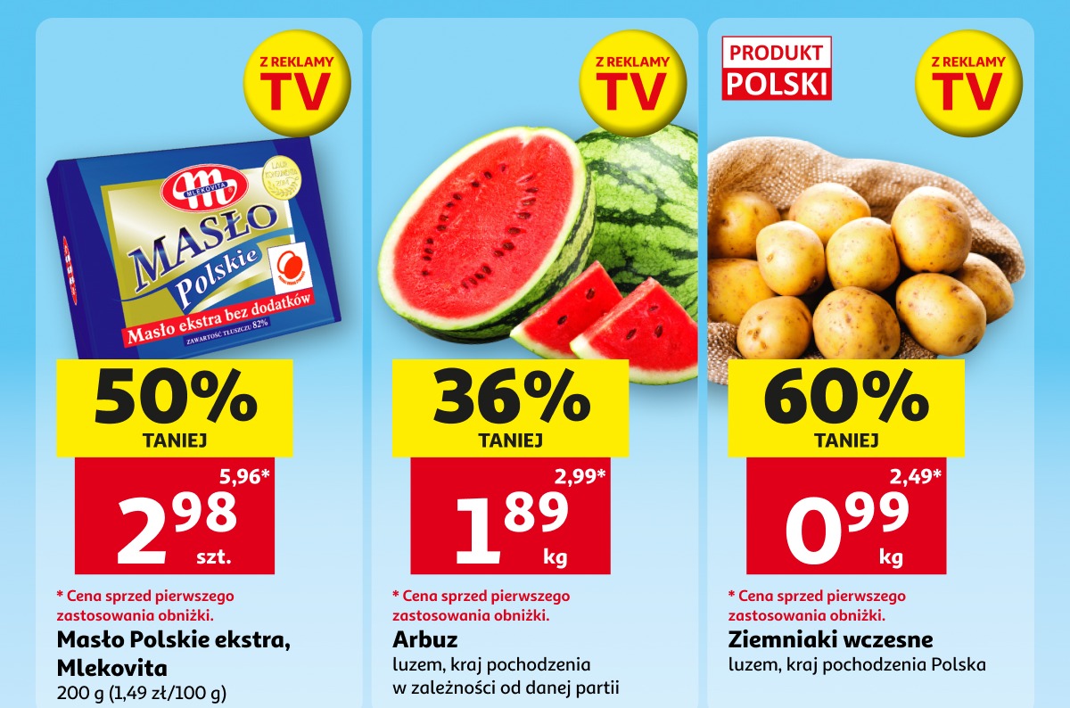 Masło Polskie ekstra, arbuz i ziemniaki wczesne