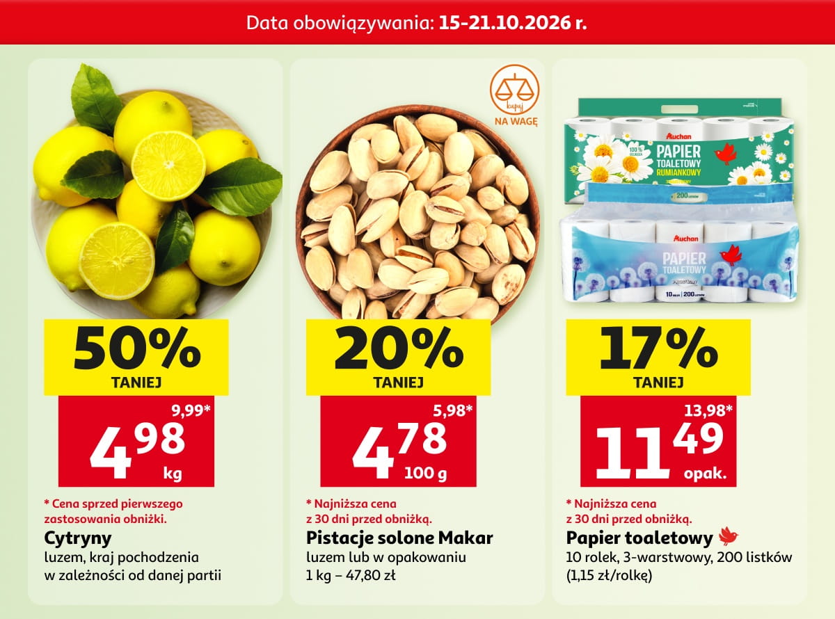 Cytryny 50% taniej, pistacje 20% taniej, ręcznik papierowy 17% taniej