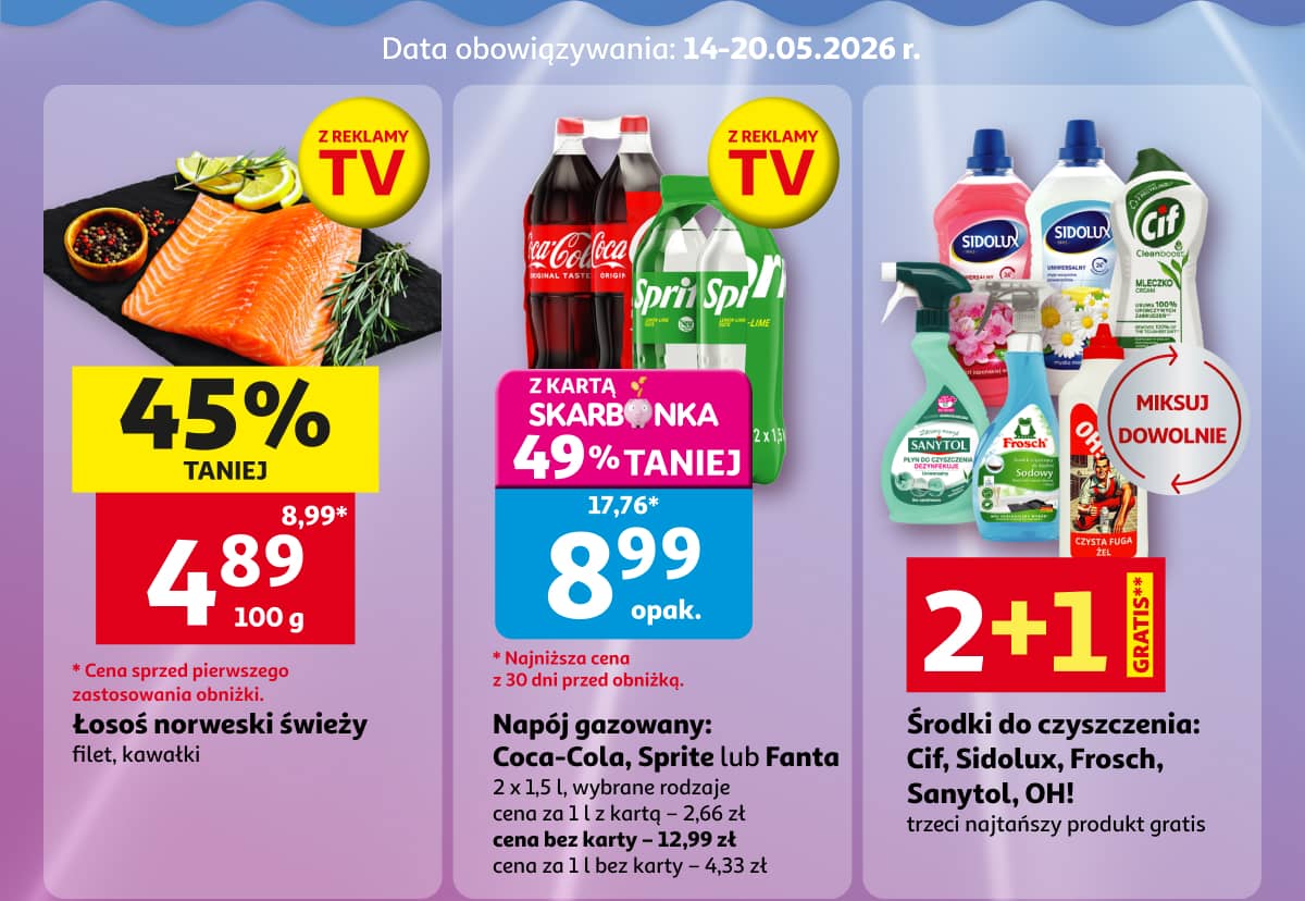 Łosoś, napoje i środki do czyszczenia