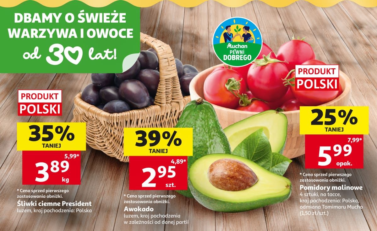 Dbamy o świeże warzywa i owoce. Śliwki, awokado i pomidory malinowe