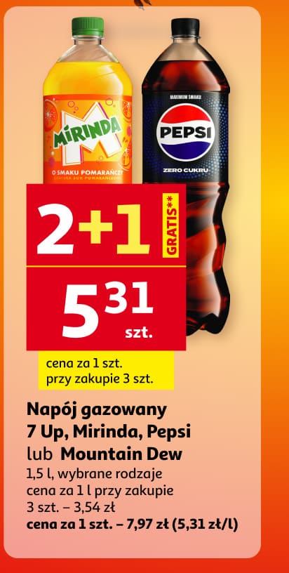 Napój gazowany 7 Up, Mirinda, Pepsi lub Mountain Dew 2+1 gratis