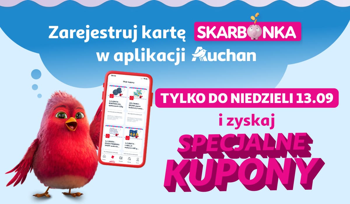 Zarejestruj kartę Skarbonka w aplikacji Auchan i zyskaj specjalne kupony