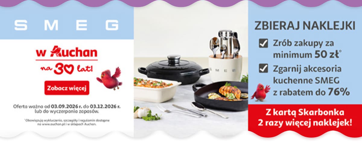 SMEG w Auchan. Zbieraj naklejki i zgarnij akcesoria kuchenne SMEG z rabatem do 76 procent