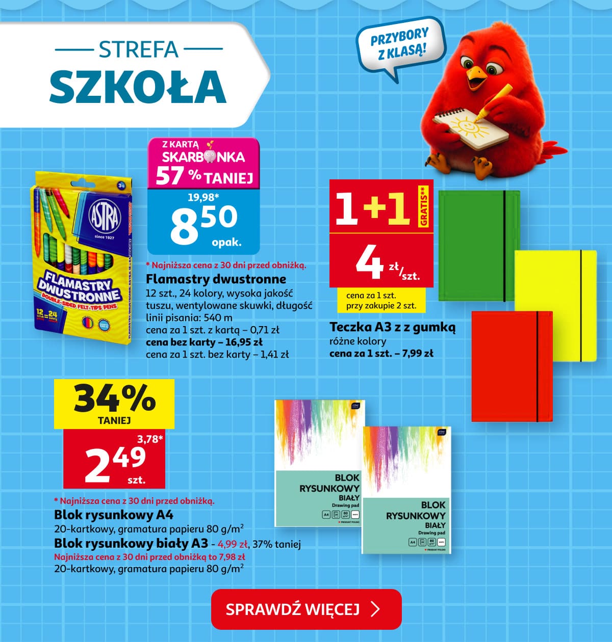 Strefa szkoła. Flamastry, teczki i bloki rysunkowe