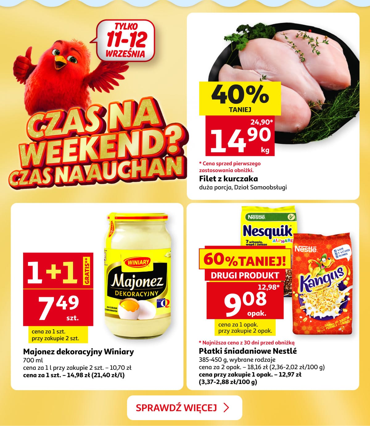 Weekendowe oferty na filet z kurczaka, majonez i płatki śniadaniowe