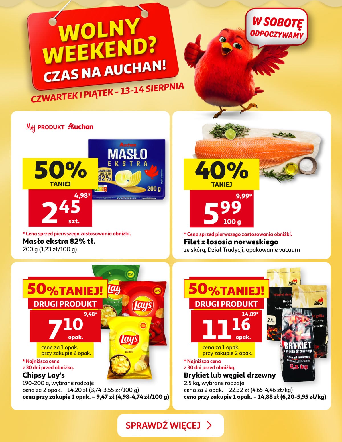 Wolny weekend? Czas na Auchan. Masło, łosoś, chipsy Lay's i brykiet